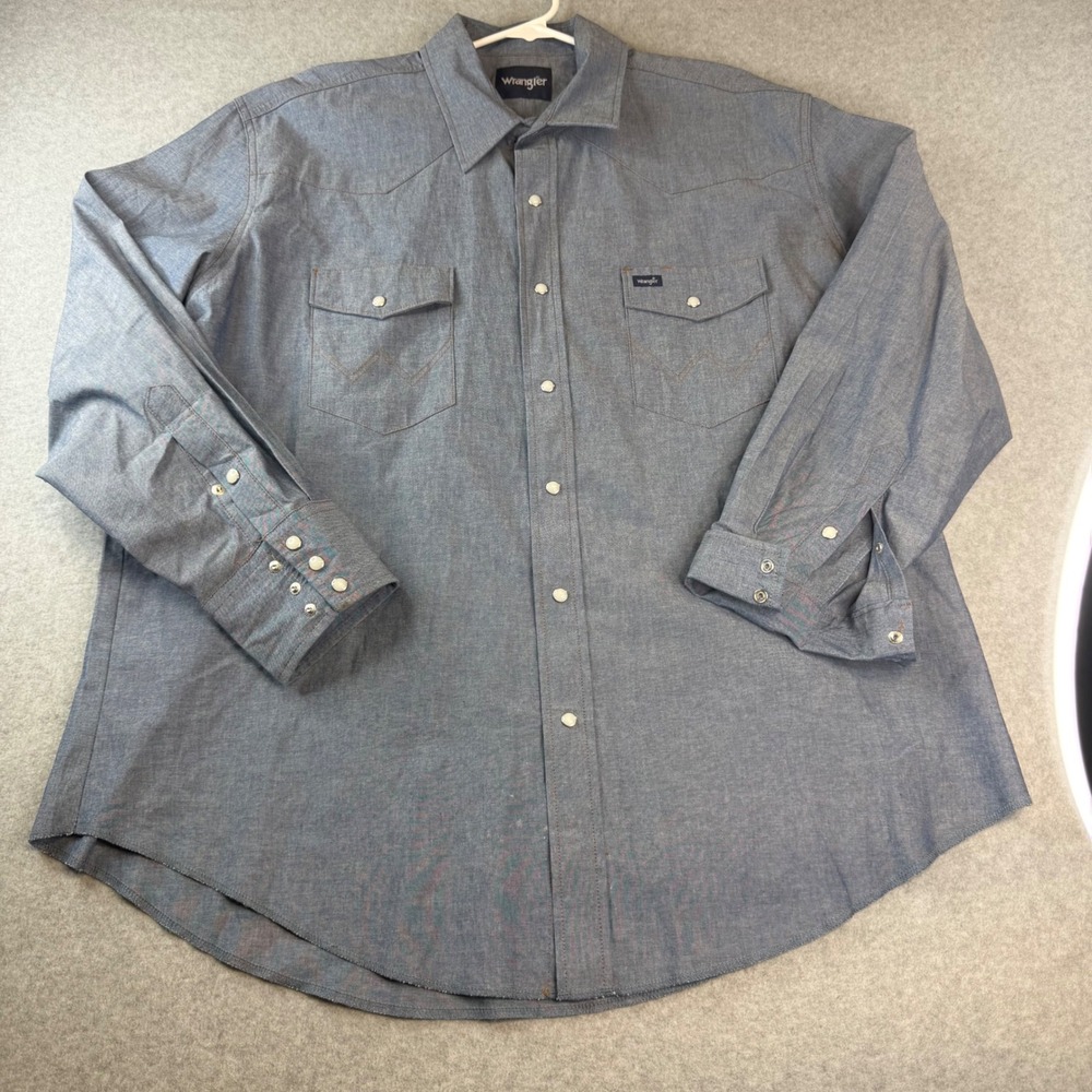 Wrangler Mens Blue Western Snap Front Long Sleeve Shirt XXL Chambray Style
